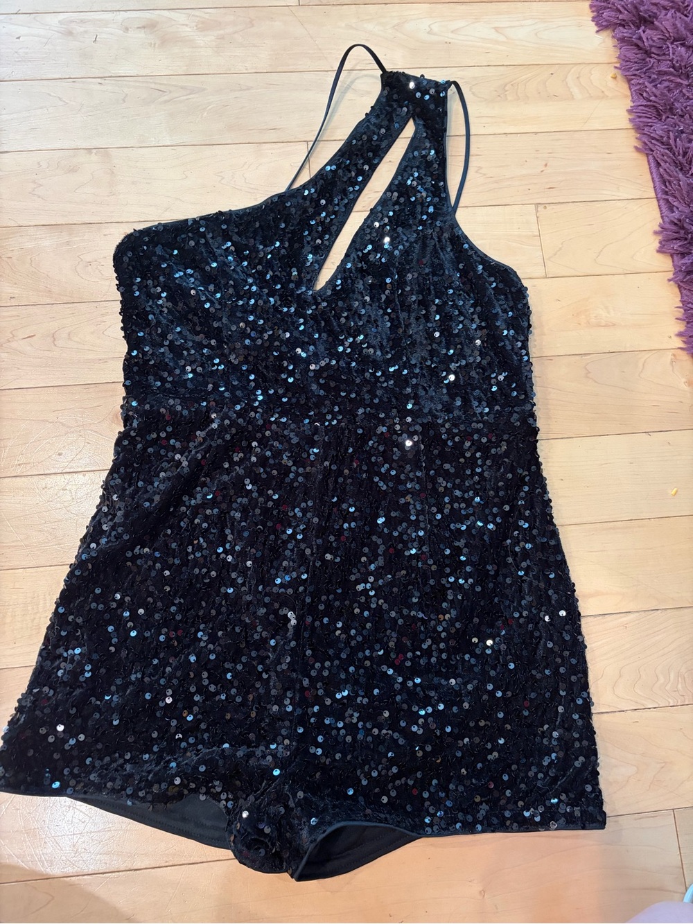Black Sequin One-Shoulder Romper